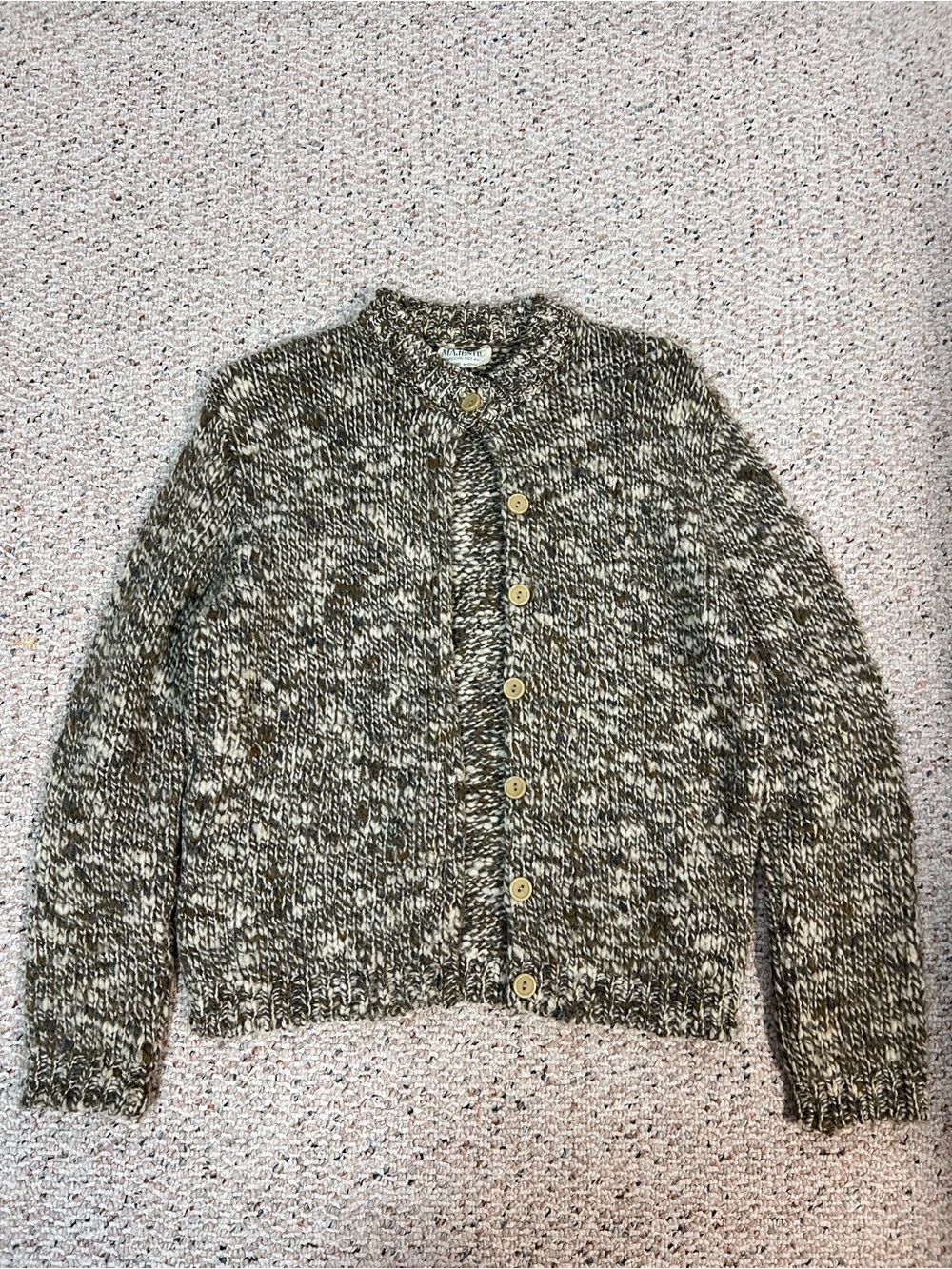 Majestic Marled Olive & Cream Button Cardigan vintage wool